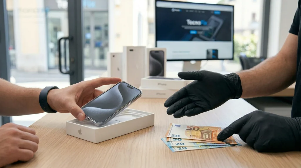 Valutazione di un iPhone usato con pagamento in contanti immediato presso TecnoFix